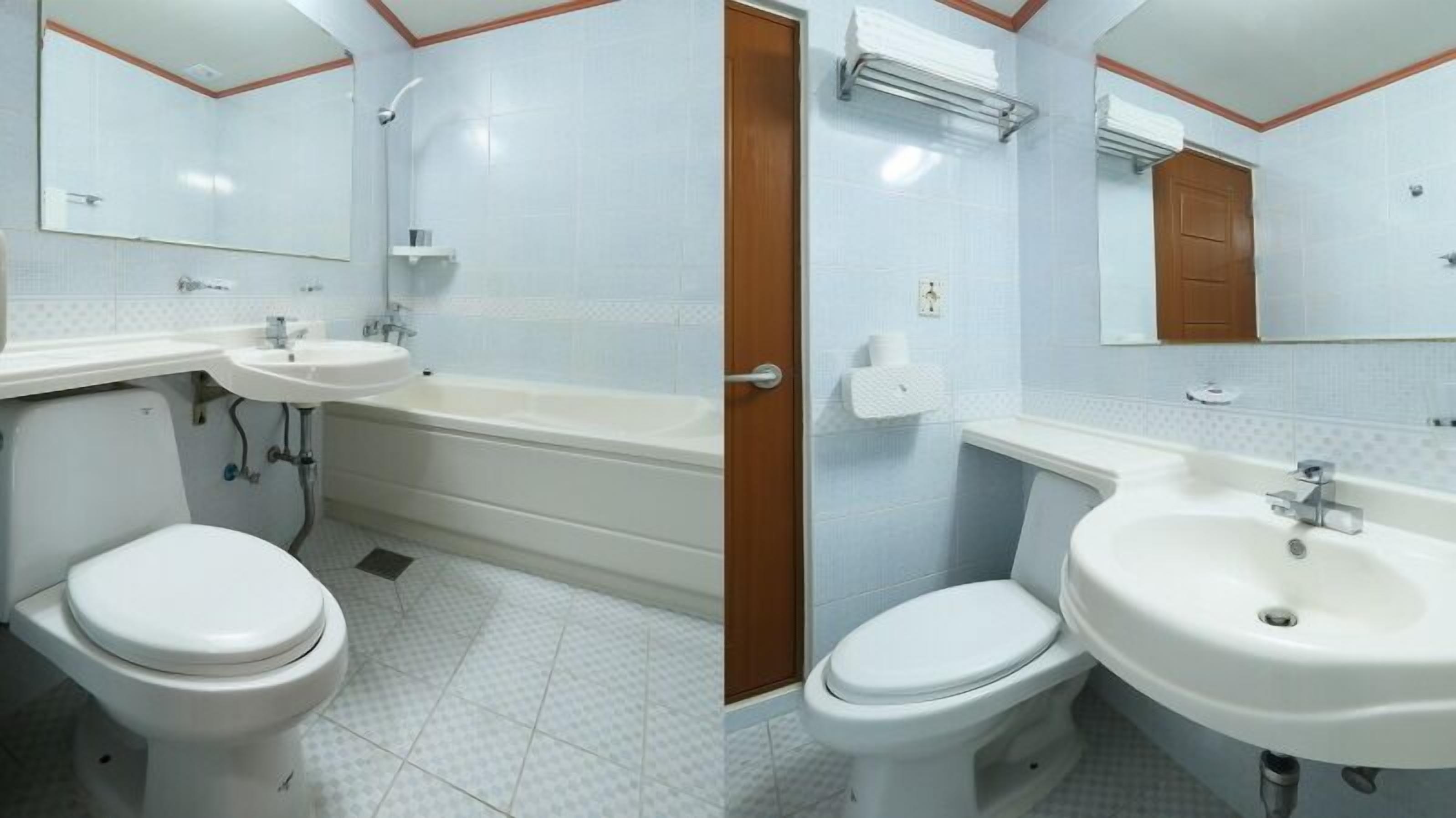 Een haardroger, handdoeken, zeep, shampoo