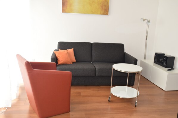 TV, music library, stereo