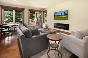 TV, fireplace, table football, ping pong