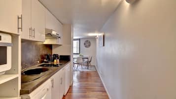 Fridge, microwave, dishwasher, coffee/tea maker