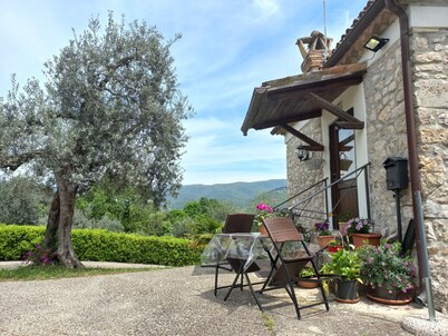 Stone farmhouse amidst greenery, secolar olive trees and privacy that reigns supreme