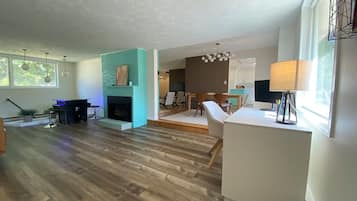 Smart TV, fireplace, video games, books