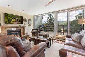 Flat-screen TV, fireplace, DVD player