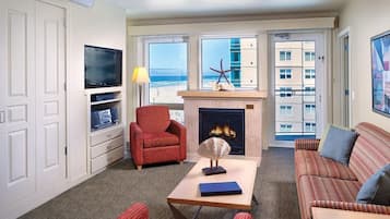 TV, fireplace, video games, DVD player