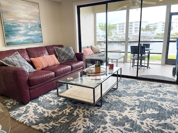 Comfortable leather sofa that pulls out to a queen size bed.