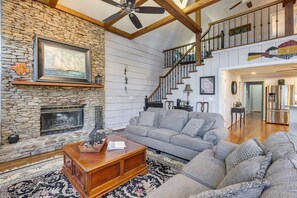 TV, fireplace, DVD player, foosball