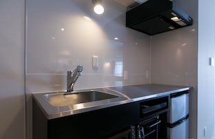 Fridge, microwave, stovetop, electric kettle