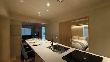 Condo premium, 3 quartos, cozinha (401) | Cozinha privada | Geladeira, micro-ondas, cooktop, torradeira