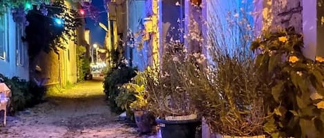 Voorkant accommodatie - avond/nacht