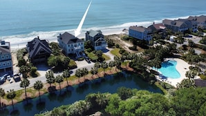 A coastal residential area with beachfront properties, a swimming pool, and a clear view of the ocean. - Marlin Spectacular Ocean View, Inlet Point South, Beach, Pool (Pawleys Island)