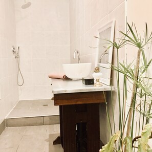 Baignoire, sèche-cheveux, serviettes fournies, papier toilette
