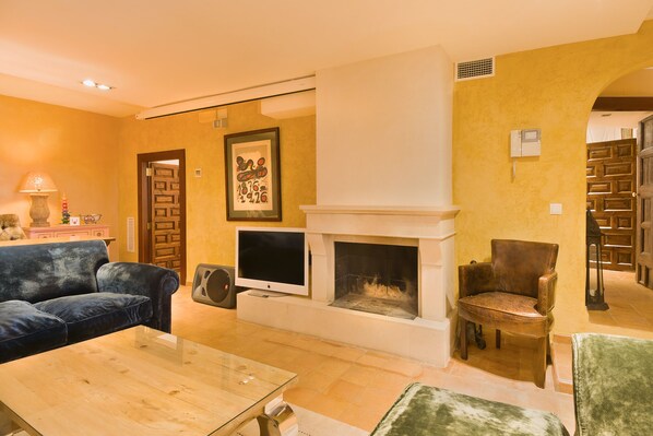 TV, fireplace