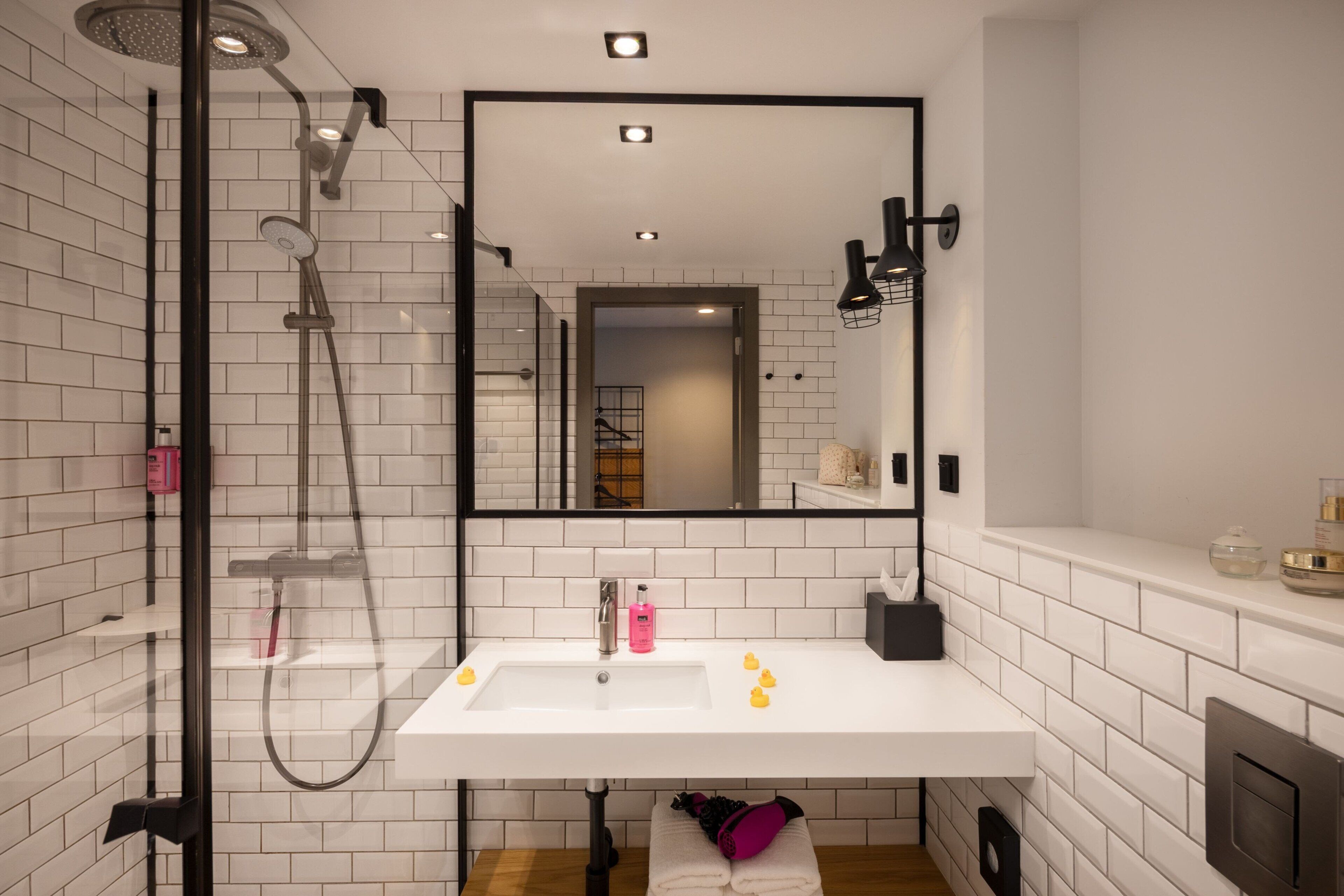 eco-friendly toiletries, hair dryer, towels, soap