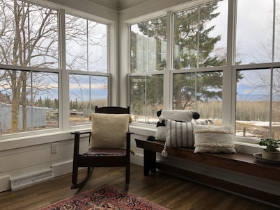 A view of Lake Superior set in the middle of a working farm