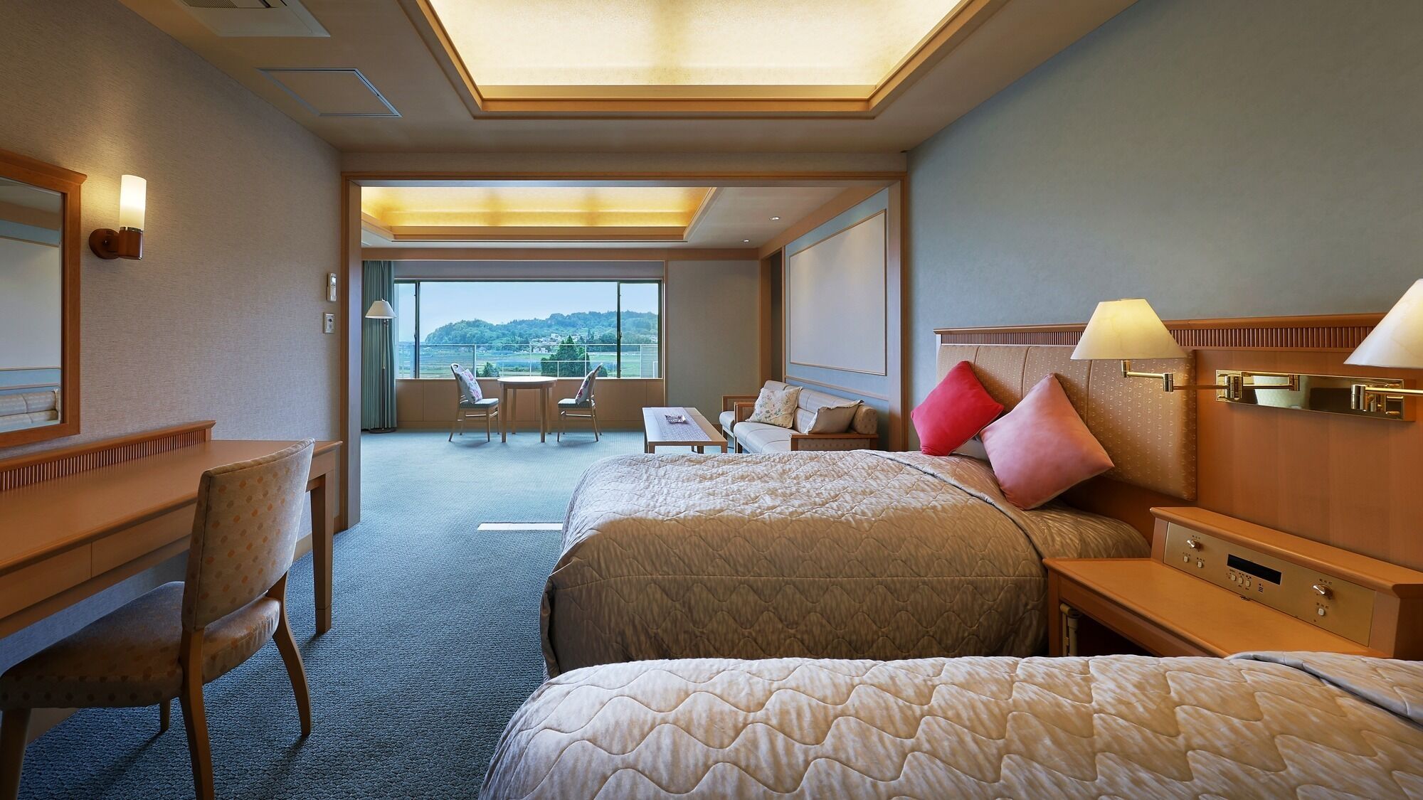 Deluxe twin room with bath, Mogamigawa River view, Non Smoking | Living area | Flat-screen TV