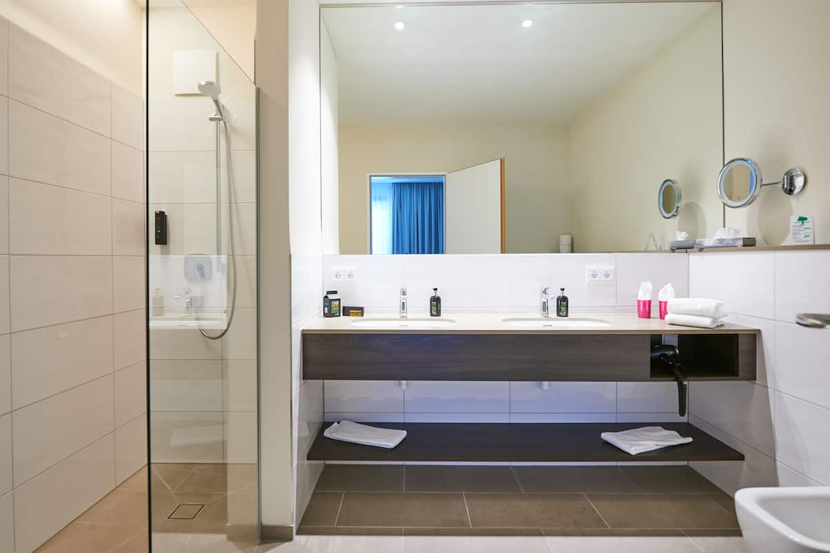 shower, free toiletries, hair dryer, slippers