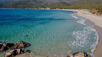 Plage, chaises longues