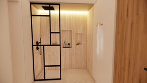 Deluxe-Apartment | Badezimmer | Kostenlose Toilettenartikel, Haartrockner, Handtücher, Seife