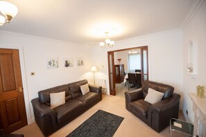 TV, fireplace, DVD player, books