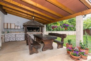 Outdoor dining - Popular fully equipped modern one bedroom apartment in a top location in Porec near the beach and with sea view (Porec)