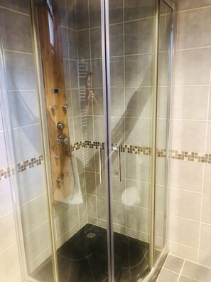 Bathtub, hair dryer, soap, shampoo