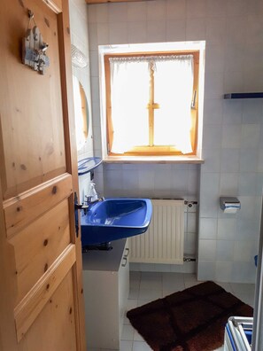 Shower, towels, toilet paper