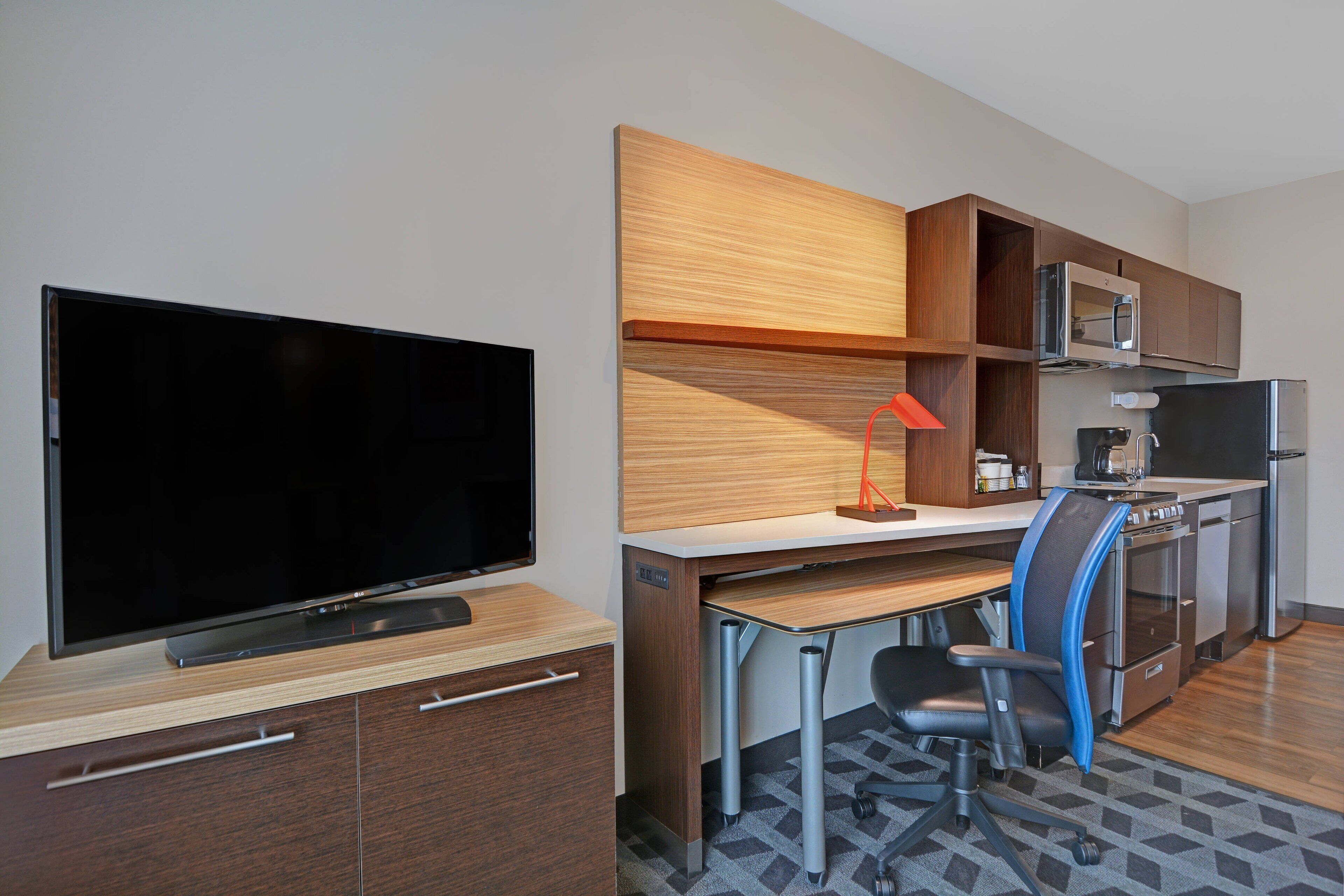 hypo-allergenic bedding, desk, laptop workspace, iron/ironing board