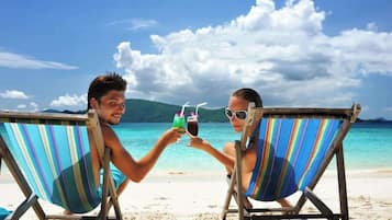 On the beach, beach umbrellas
