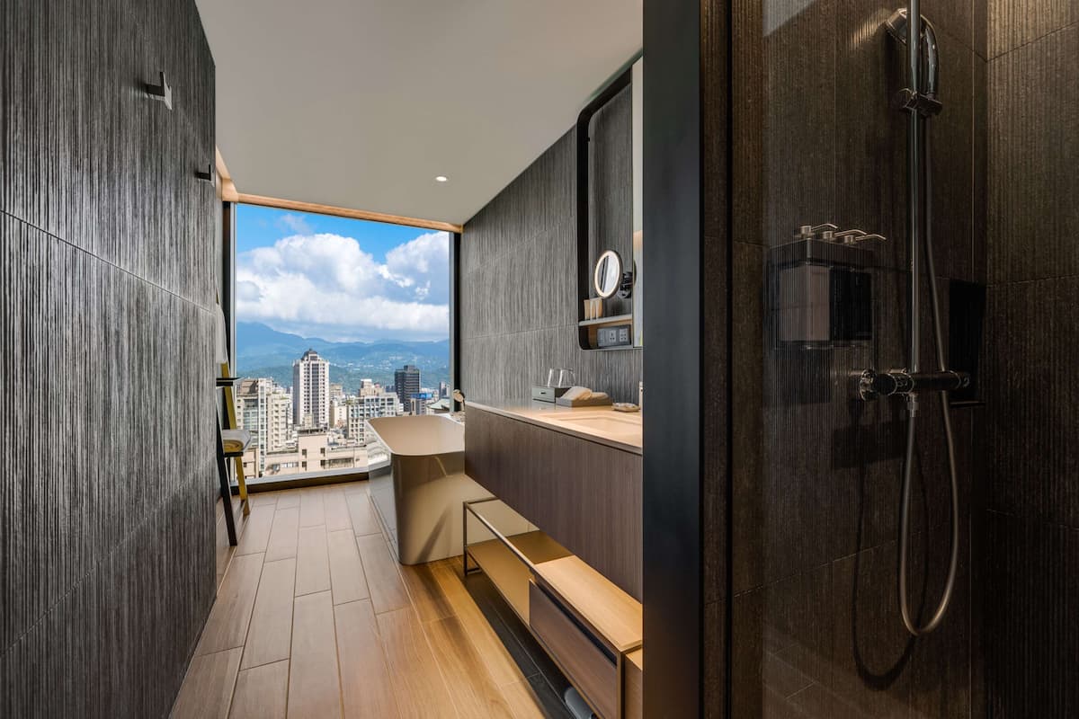 premium room, 1 king bed | bathroom | separate bathtub and shower, rainfall showerhead, free toiletries