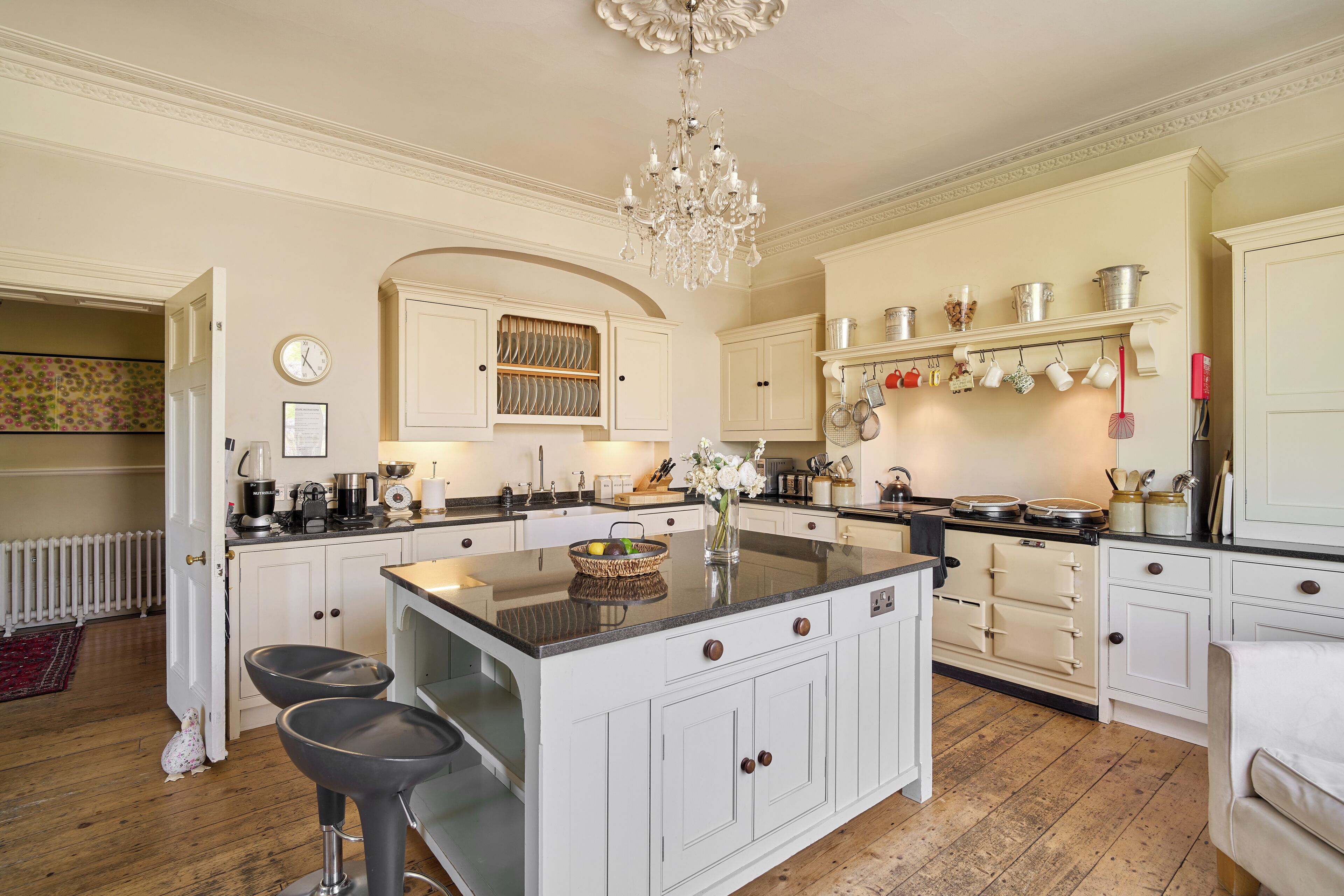 Deluxe House | Private kitchen | Fridge, electric kettle, high chair, dining tables