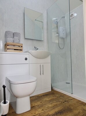 Shower, hair dryer, towels, soap - Gardenside Lodge self - catering dog friendly holiday home in County Durham (County Durham)