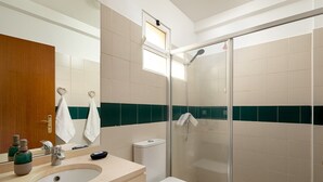 Bathtub, hair dryer, towels, toilet paper