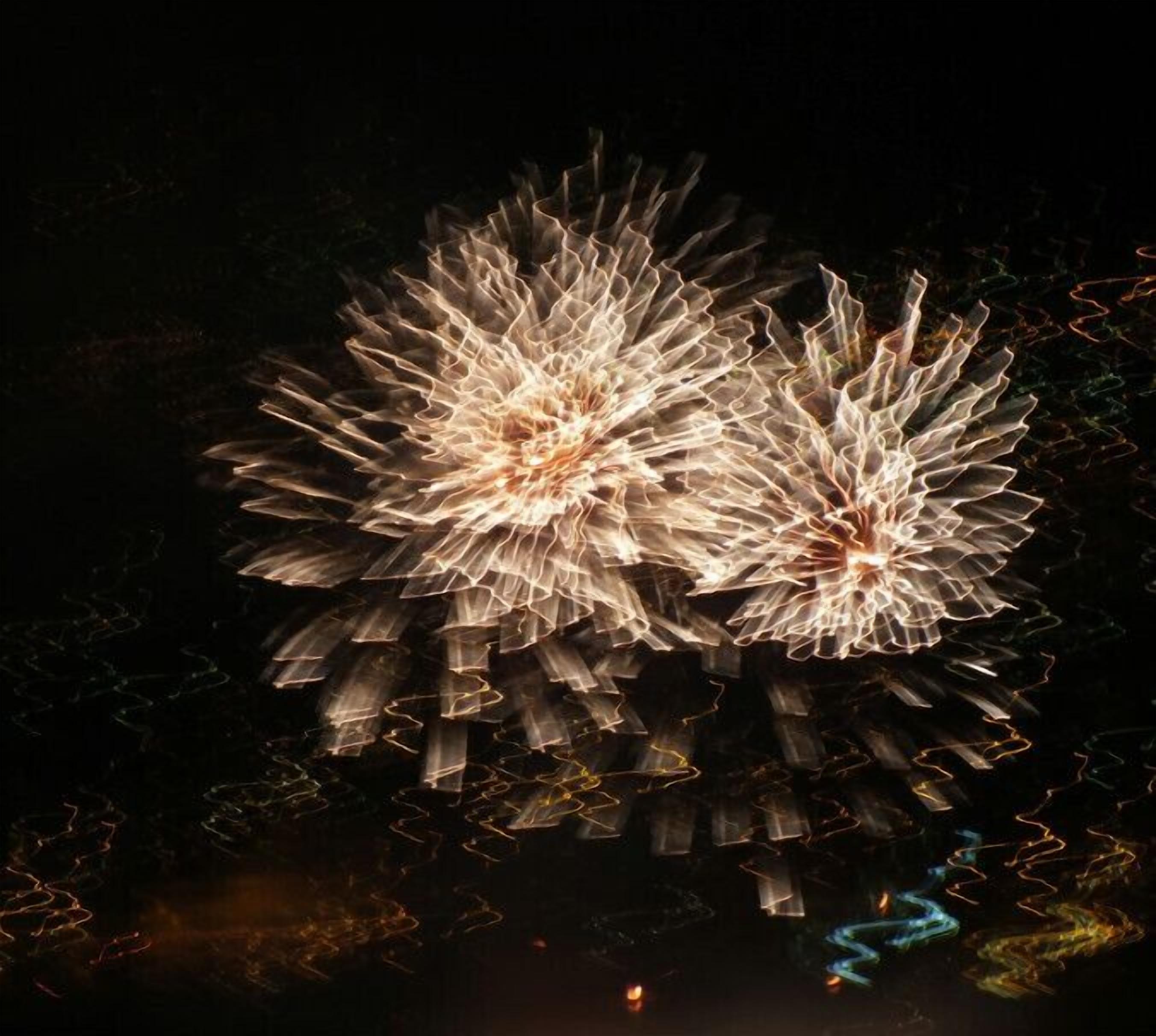 A night scene with fireworks.