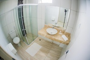Shower, free toiletries, towels