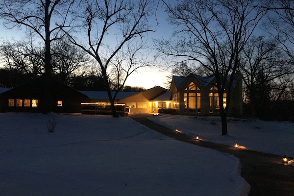 retreat center as seen from main parking lot at night