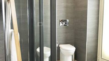 Shower, hair dryer, bidet, towels