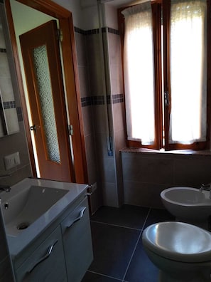 Dusche, Haartrockner, Bidet, Handtücher