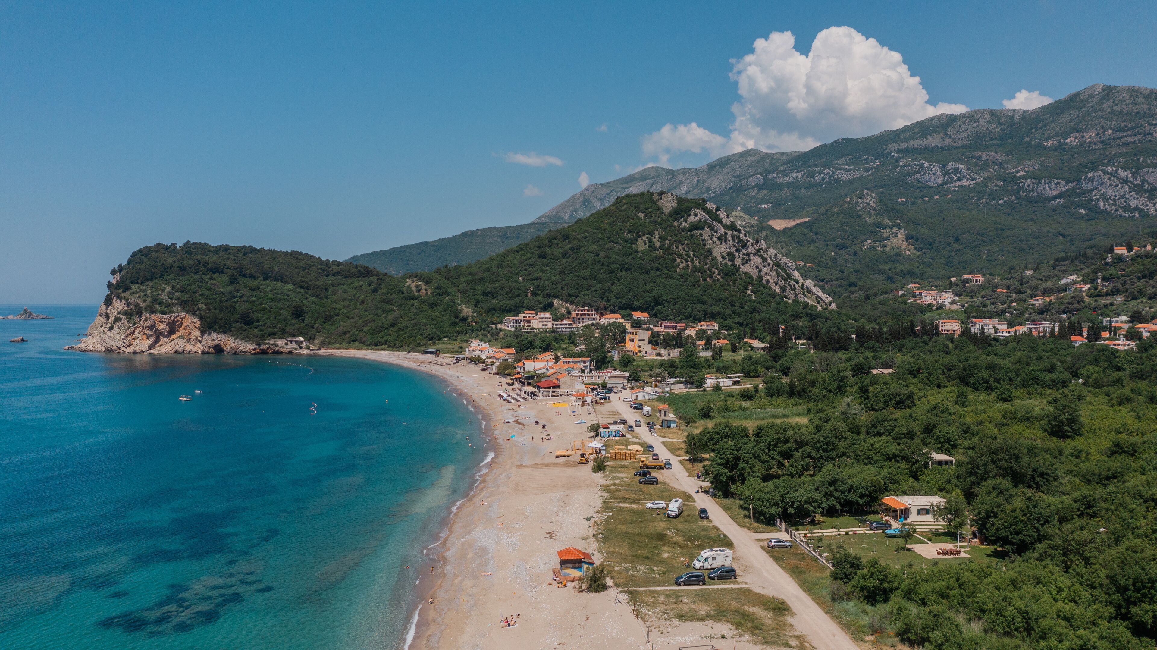 On the beach, sun loungers, beach towels