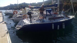 A marina with several boats docked.