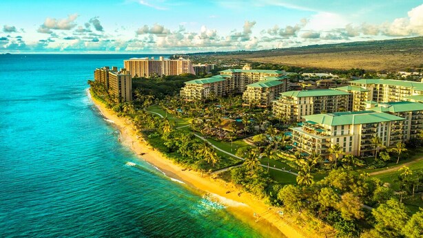 A coastal resort with beachfront villas, a sandy beach, and a view of the ocean. - KLVR welcomes you to Honua Kai Luana 11C Oceanfront Resort Resort and POOL view  (Lahaina)