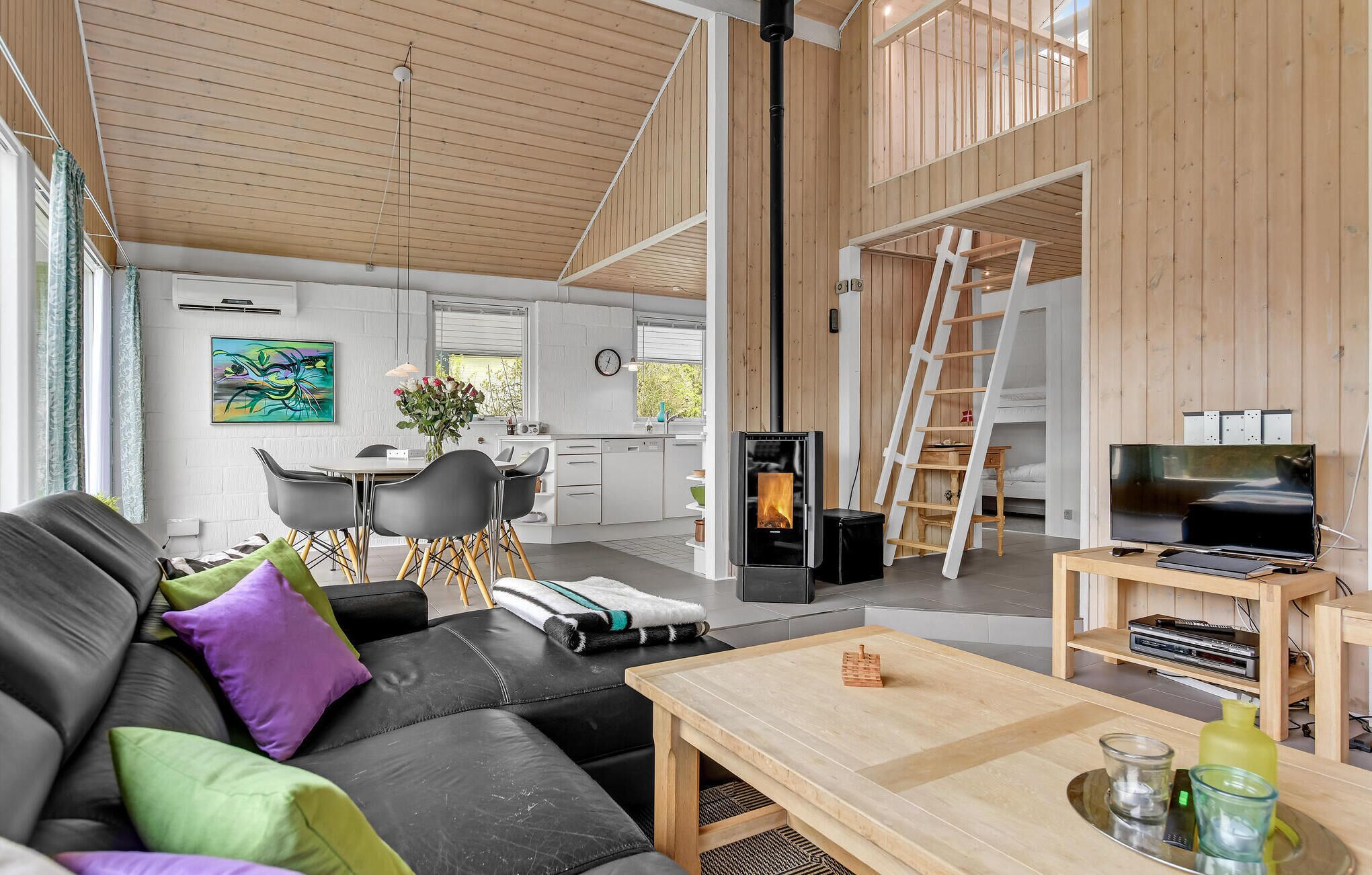 Télévision, cheminée, lecteur de DVD