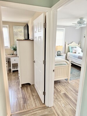 4 bedrooms, desk, iron/ironing board, travel cot