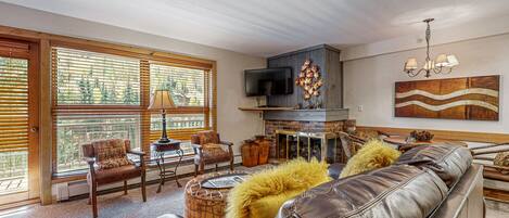 テレビ、暖炉、書庫