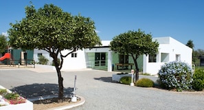 Stunning building with a beautifully maintained garden and paved driveway.