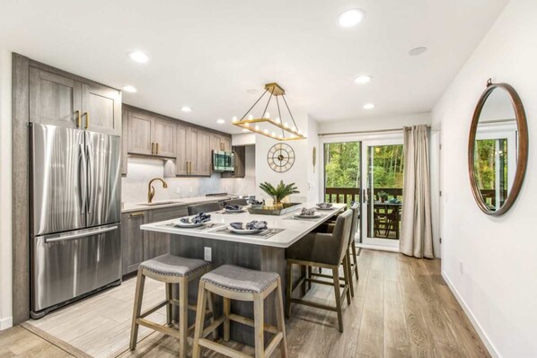 Fridge, microwave, oven, stovetop - Riverfront Designer 2 BR, Walk to Gondola! (Aspen)