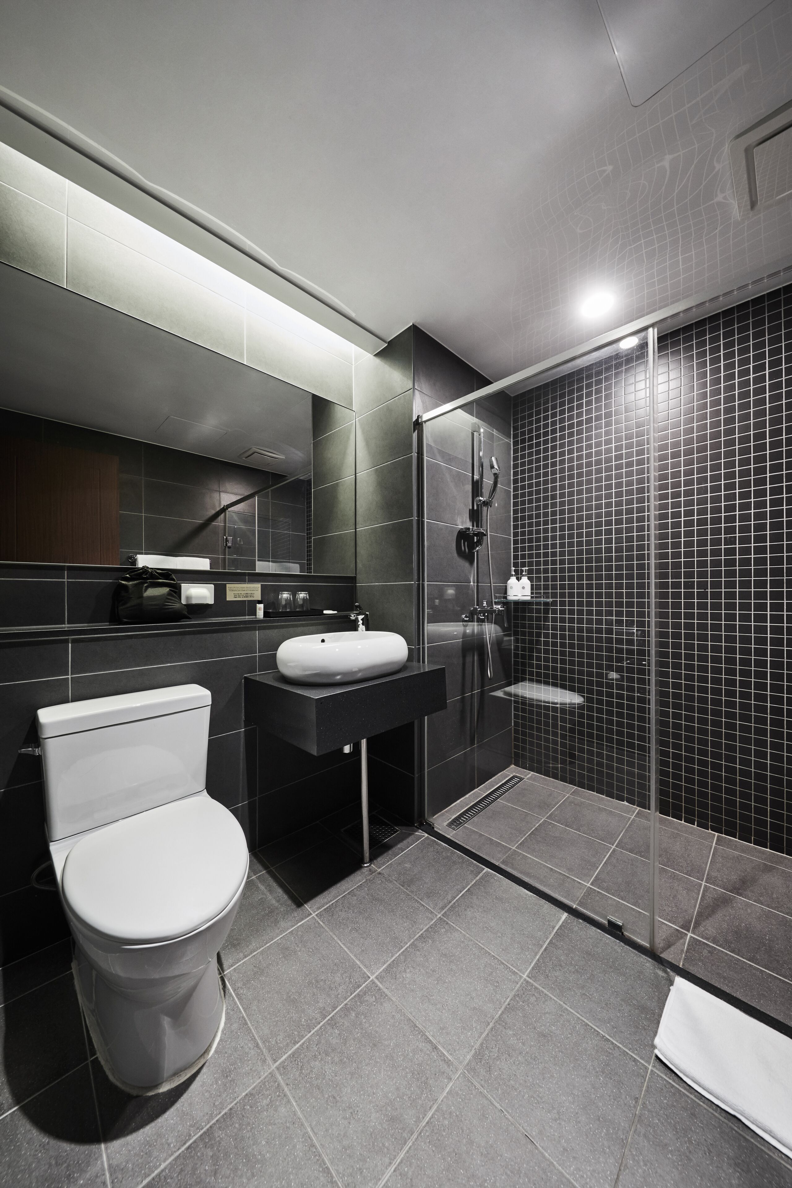 hair dryer, slippers, towels, soap