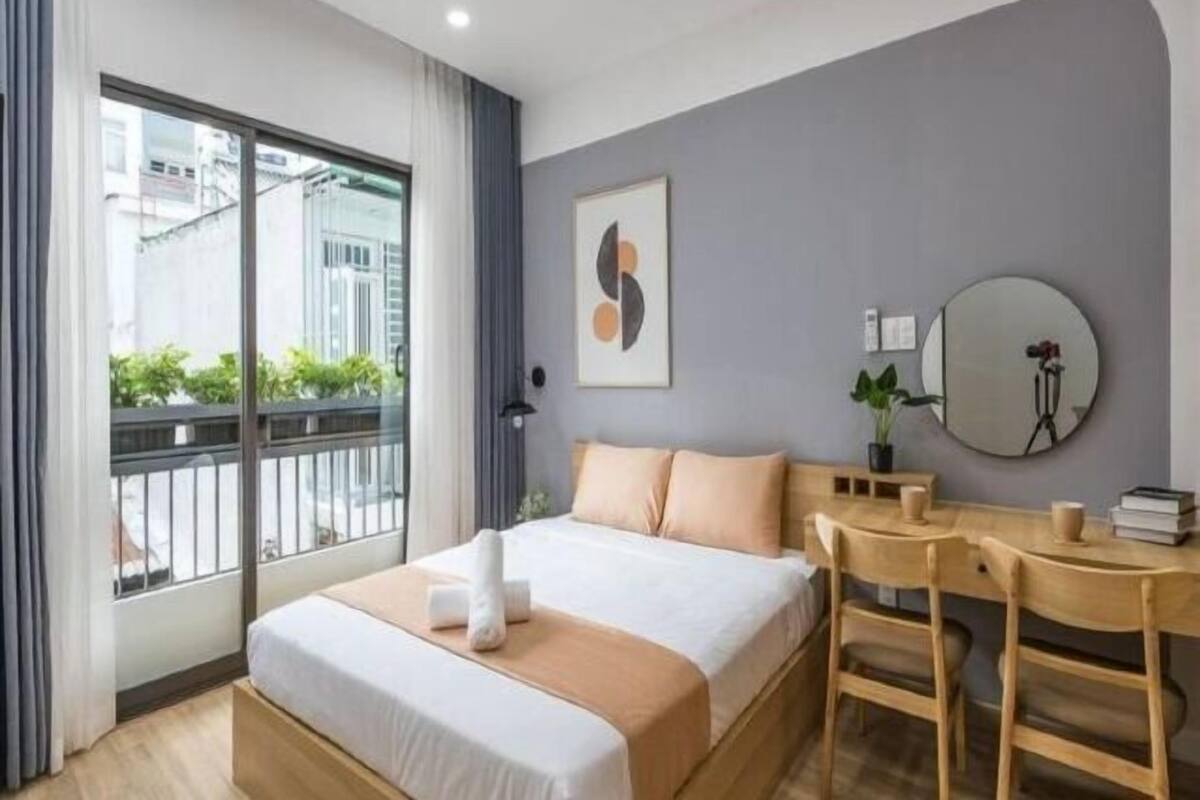 Minibar, desk, laptop workspace, iron/ironing board