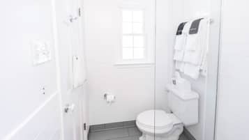 Combined shower/bathtub, hair dryer, towels