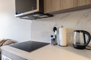 Fridge, microwave, oven, electric kettle