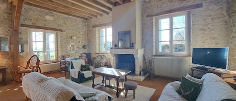 TV, fireplace